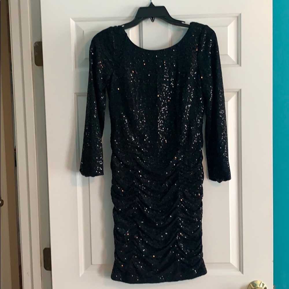 Tight black sparkly dress
